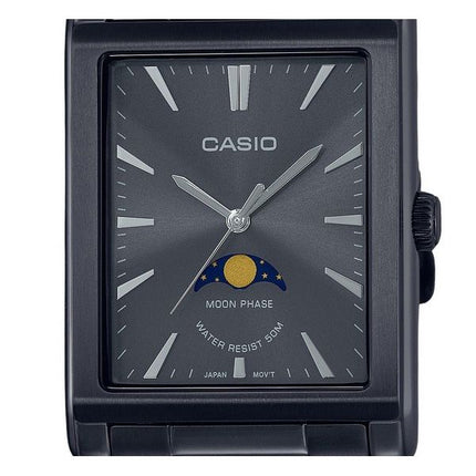 Casio Standard Analoge Mondphase Edelstahl Schwarzes Zifferblatt Quarz MTP-M105B-1A Herrenuhr