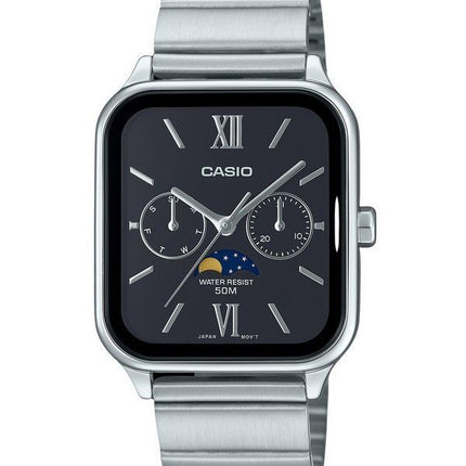 Casio Standard Analog Mondphase Edelstahl Schwarzes Zifferblatt Quarz MTP-M305D-1A2V Herrenuhr