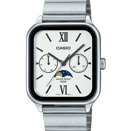 Casio Standard Analog Mondphase Edelstahl weißes Zifferblatt Quarz MTP-M305D-7A2V Herrenuhr