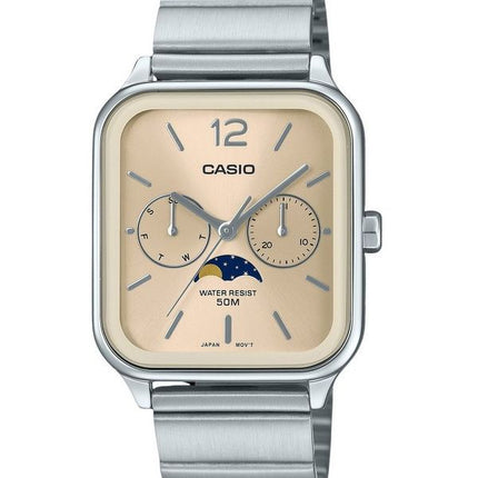 Casio Standard Analog Mondphase Edelstahl Champagner Zifferblatt Quarz MTP-M305D-9AV Herrenuhr