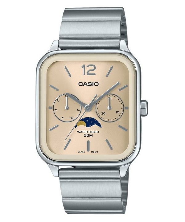 Casio Standard Analog Mondphase Edelstahl Champagner Zifferblatt Quarz MTP-M305D-9AV Herrenuhr