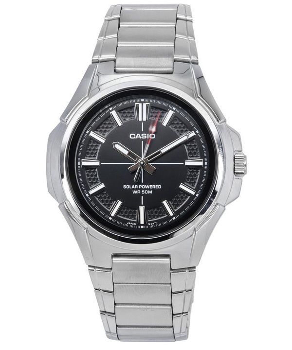 Casio Standard Analog Edelstahl schwarzes Zifferblatt solarbetriebene MTP-RS100D-1A Herrenuhr