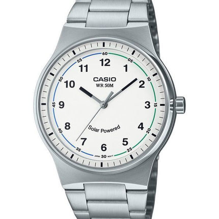 Casio Standard Analog Edelstahl weißes Zifferblatt Solar MTP-RS105D-7BV Herrenuhr