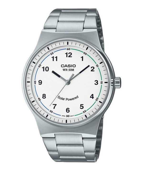 Casio Standard Analog Edelstahl weißes Zifferblatt Solar MTP-RS105D-7BV Herrenuhr