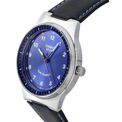 Casio Standard Herrenuhr mit analogem Lederarmband und blauem Zifferblatt, solarbetrieben, MTP-RS105L-2B