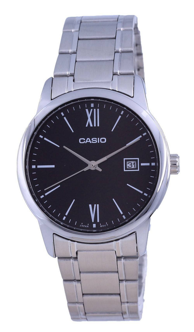 Casio Schwarzes Zifferblatt Edelstahl Analog Quarz MTP-V002D-1B3 MTPV002D-1 Herrenuhr