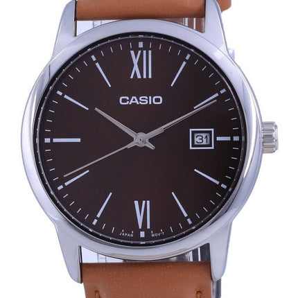 Casio Kastanienbraunes Zifferblatt Edelstahl Analog Quarz MTP-V002L-5B3 MTPV002L-5 Herrenuhr