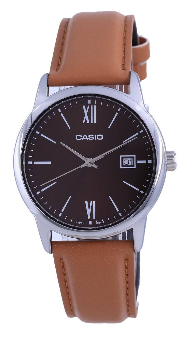 Casio Kastanienbraunes Zifferblatt Edelstahl Analog Quarz MTP-V002L-5B3 MTPV002L-5 Herrenuhr