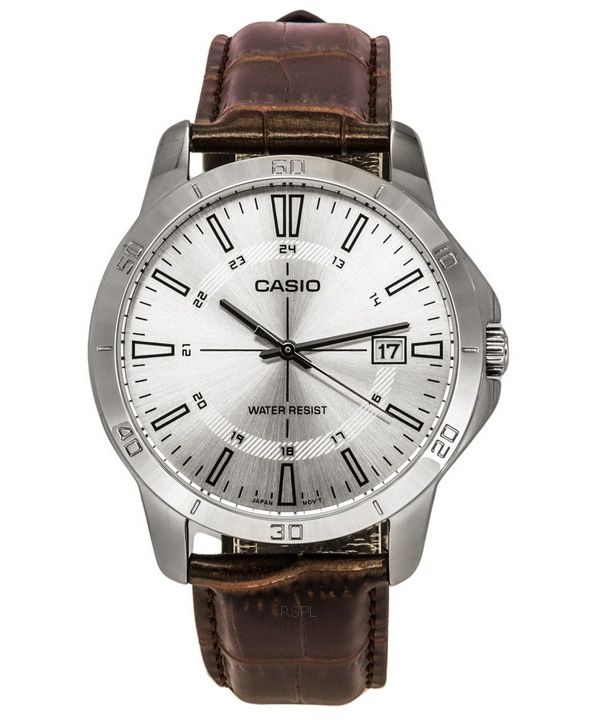 Casio Standard Analog Braunes Lederarmband Silbernes Zifferblatt Quarz MTP-V004L-7C Herrenuhr