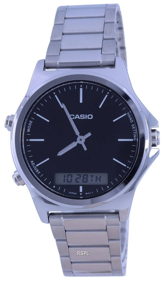 Casio Analog Digital Schwarzes Zifferblatt Edelstahl MTP-VC01D-1E MTPVC01D-1 Herrenuhr