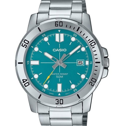 Casio Standard Analog Edelstahl Türkisblaues Zifferblatt Quarz MTP-VD01D-3E2V Herrenuhr