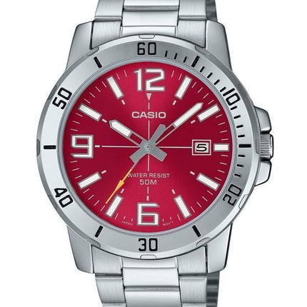 Casio Standard Analog Edelstahl Rotes Zifferblatt Quarz MTP-VD01D-4BV Herrenuhr