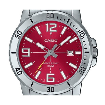 Casio Standard Analog Edelstahl Rotes Zifferblatt Quarz MTP-VD01D-4BV Herrenuhr