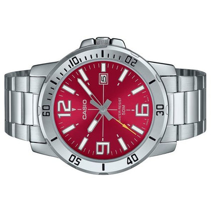 Casio Standard Analog Edelstahl Rotes Zifferblatt Quarz MTP-VD01D-4BV Herrenuhr