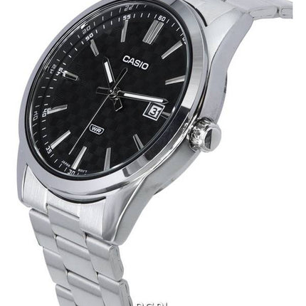 Casio Analog Edelstahl schwarzes Zifferblatt Quarz MTP-VD03D-1A MTPVD03D-1 Herrenuhr