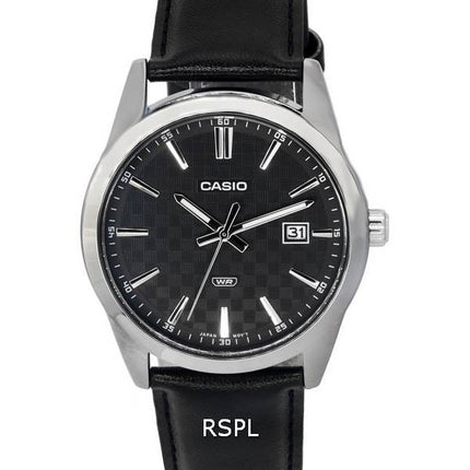 Casio Analog Lederband schwarzes Zifferblatt Quarz MTP-VD03L-1A MTPVD03L-1 Herrenuhr