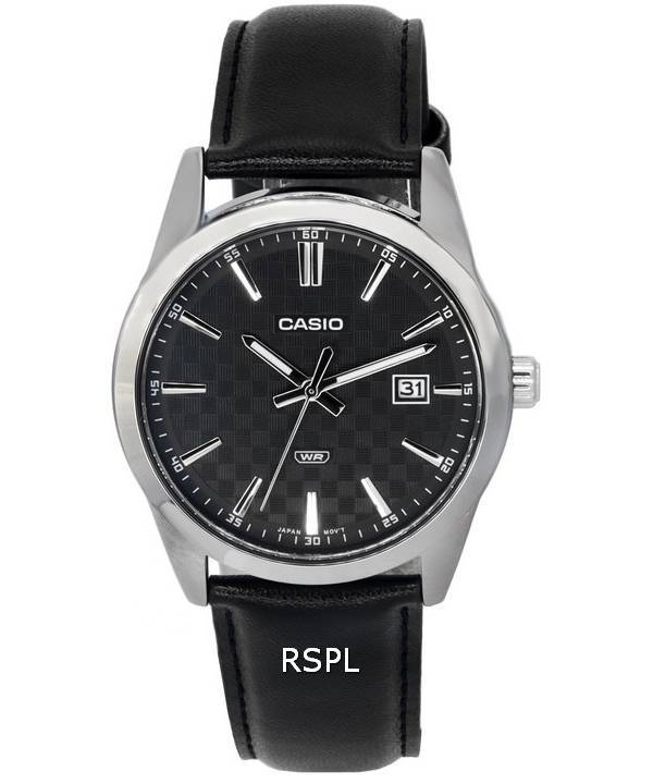 Casio Analog Lederband schwarzes Zifferblatt Quarz MTP-VD03L-1A MTPVD03L-1 Herrenuhr