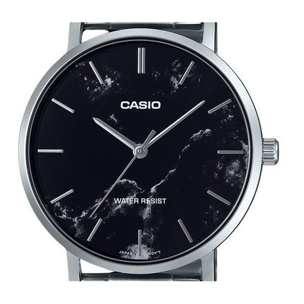 Casio Standard Analog Edelstahl Marmor inspiriert schwarzes Zifferblatt Quarz MTP-VT01DM-1A Herrenuhr