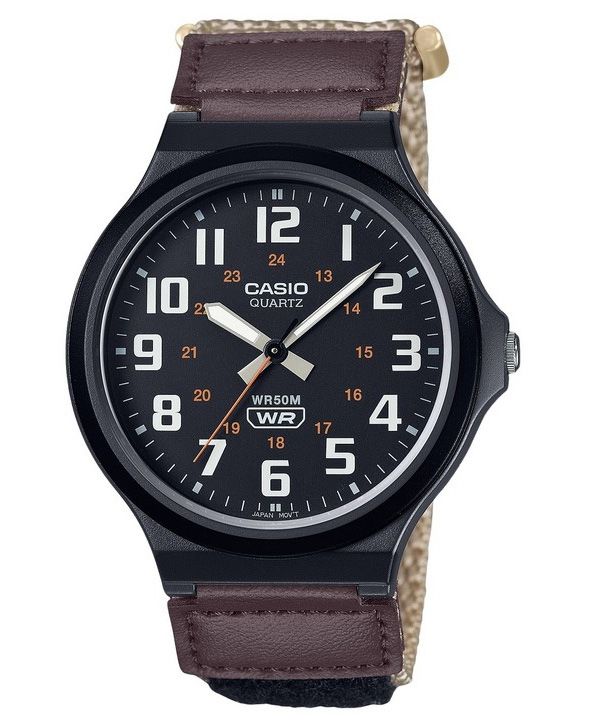 Casio Standard Analog-Stoffarmband mit schwarzem Zifferblatt und Quarzwerk MW-240B-5BV Herrenuhr