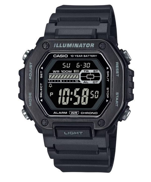 Casio Standard Digital schwarzes Harzarmband blaues Zifferblatt Quarz MWD-110HB-1BV 100M Herrenuhr