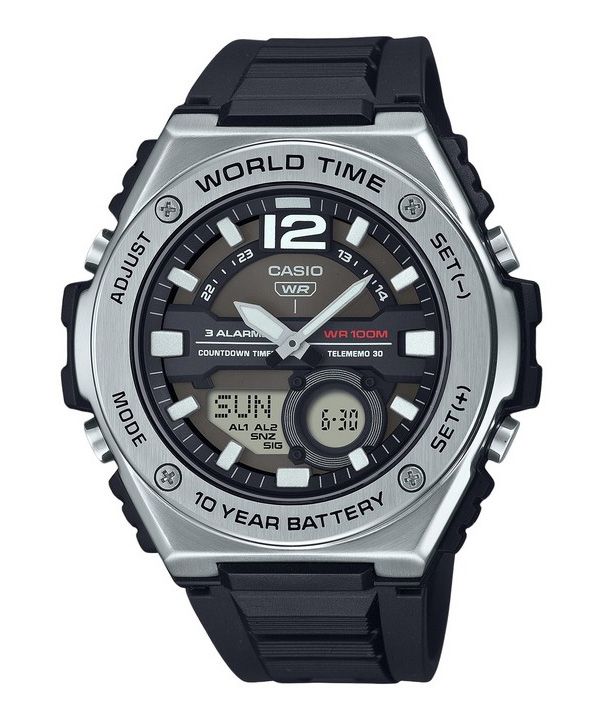 Casio Standard Analog Digital Resin Armband Schwarzes Zifferblatt Quarz MWQ-100-1AV 100M Herrenuhr