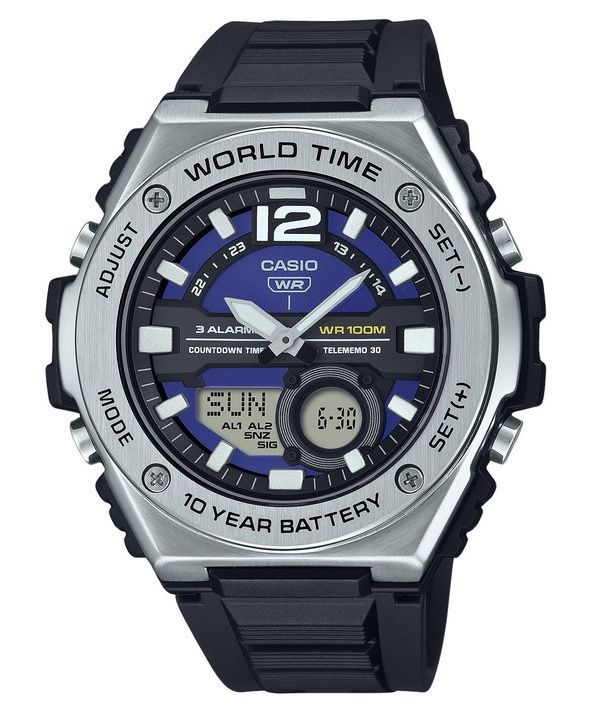 Casio Standard Analog Digital Resin Armband Blaues Zifferblatt Quarz MWQ-100-2AV 100M Herrenuhr