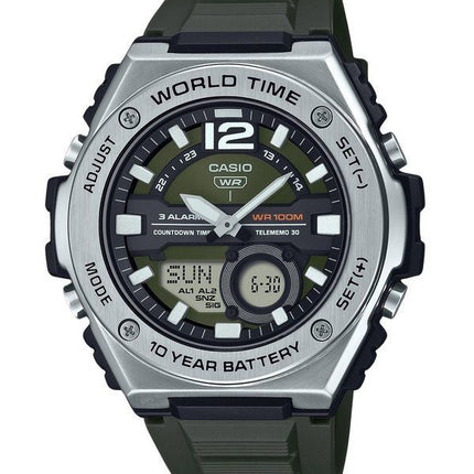 Casio Standard Analog Digital Harzarmband, grünes Zifferblatt, Quarz MWQ-100-3AV 100M Herrenuhr