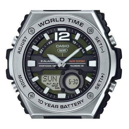 Casio Standard Analog Digital Harzarmband, grünes Zifferblatt, Quarz MWQ-100-3AV 100M Herrenuhr