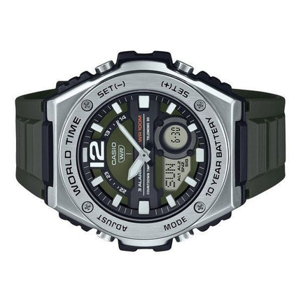 Casio Standard Analog Digital Harzarmband, grünes Zifferblatt, Quarz MWQ-100-3AV 100M Herrenuhr