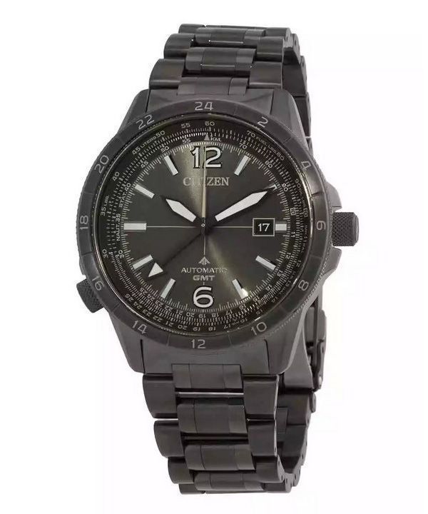 Citizen Promaster Air GMT Edelstahl schwarzes Zifferblatt Automatik NB6045-51H 200M Herren-Fliegeruhr