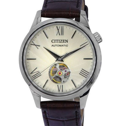 Citizen Herrenuhr aus Kalbsleder mit offenem Herz und elfenbeinfarbenem Zifferblatt, automatische NH9130-17A