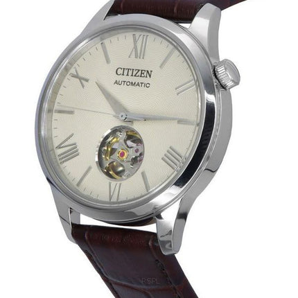 Citizen Herrenuhr aus Kalbsleder mit offenem Herz und elfenbeinfarbenem Zifferblatt, automatische NH9130-17A