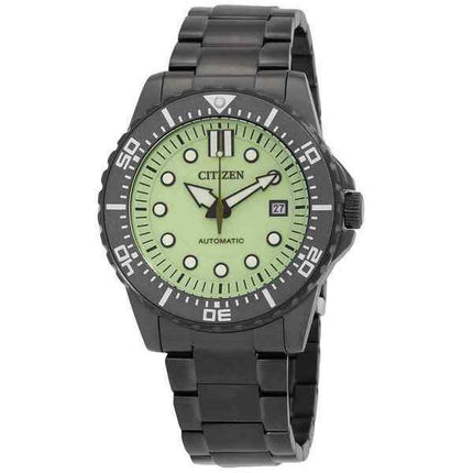 Citizen Herren-Armbanduhr, Edelstahl, grünes Leuchtzifferblatt, automatisch, NJ0177-84X, 100 m