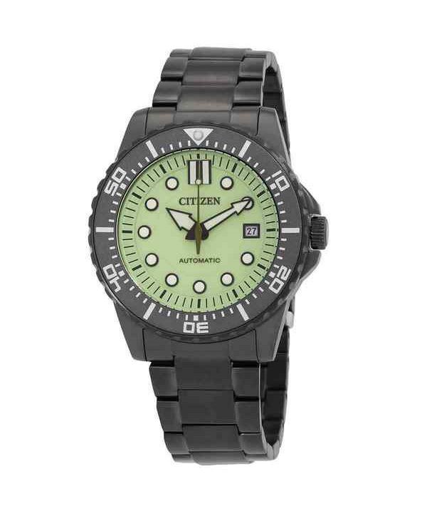 Citizen Herren-Armbanduhr, Edelstahl, grünes Leuchtzifferblatt, automatisch, NJ0177-84X, 100 m