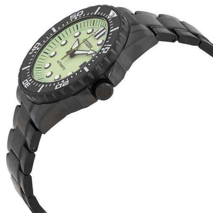 Citizen Herren-Armbanduhr, Edelstahl, grünes Leuchtzifferblatt, automatisch, NJ0177-84X, 100 m