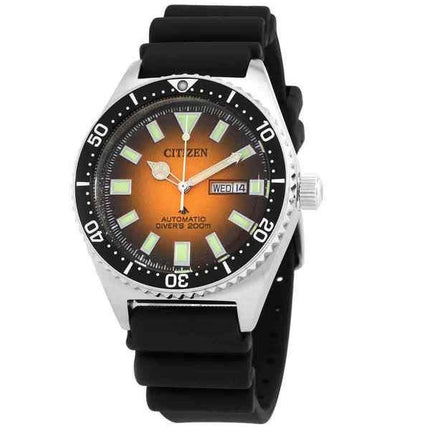 Citizen Promaster Marine Kautschukarmband, orangefarbenes Zifferblatt, automatische Taucheruhr NY0120-01Z 200M, Herrenuhr