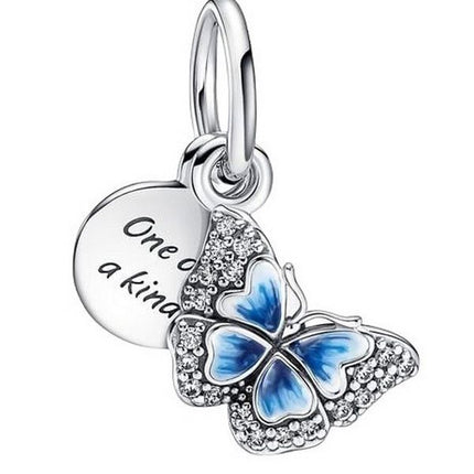 Pandora Blauer Schmetterling und Zitat Doppel-Anhänger Charm 790757C01 für Damen