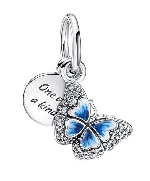 Pandora Blauer Schmetterling und Zitat Doppel-Anhänger Charm 790757C01 für Damen