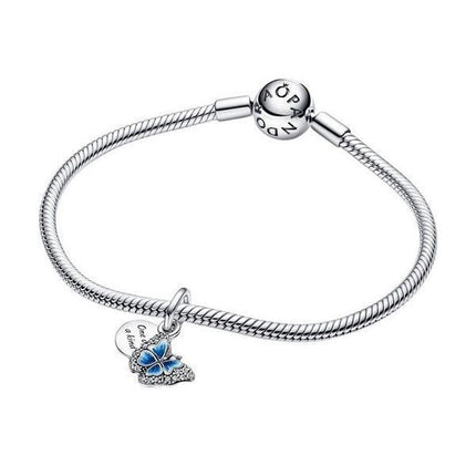 Pandora Blauer Schmetterling und Zitat Doppel-Anhänger Charm 790757C01 für Damen