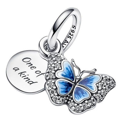 Pandora Blauer Schmetterling und Zitat Doppel-Anhänger Charm 790757C01 für Damen