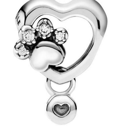 Pandora Funkelnder Pfotenabdruck- und Herz-Charm mit klarem Zirkonia 798873C01 für Damen