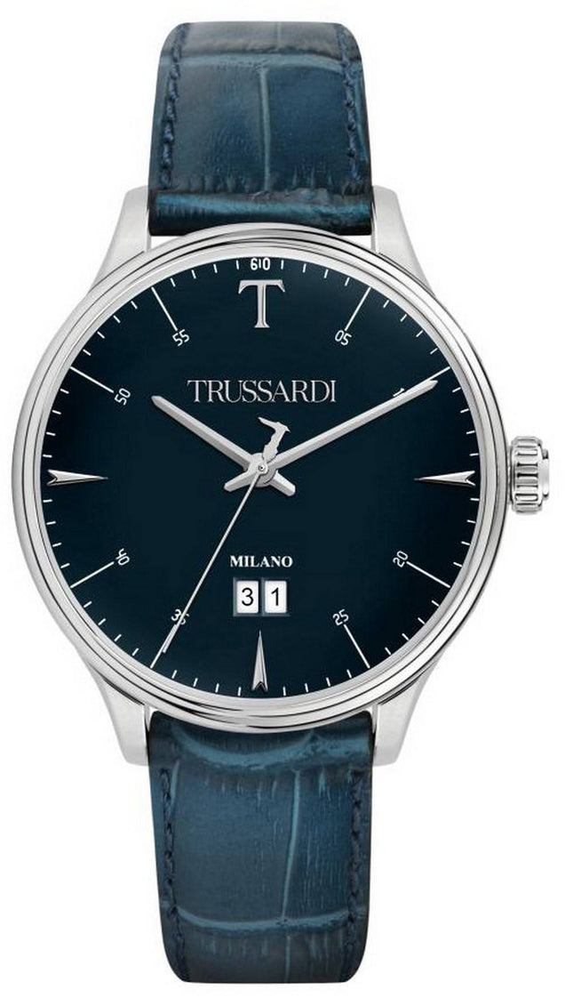 Trussardi T-Complicity blaues Zifferblatt Lederarmband Quarz R2451130001 Herrenuhr