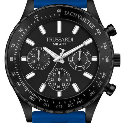 Trussardi T-Logo Tachymeter Schwarzes Zifferblatt Silikonarmband Quarz R2451148001 Herrenuhr