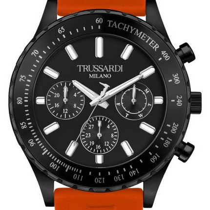 Trussardi T-Logo Tachymeter Schwarzes Zifferblatt Silikonarmband Quarz R2451148003 Herrenuhr