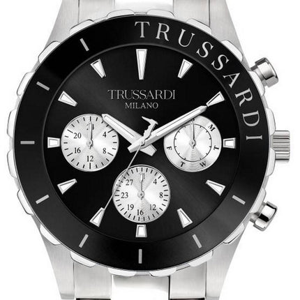 Trussardi T-Logo Schwarzes Zifferblatt Edelstahl Quarz R2453143004 100M Herrenuhr