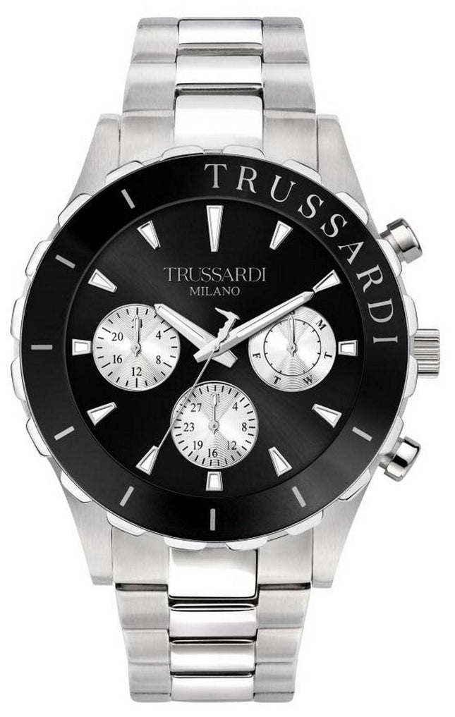 Trussardi T-Logo Schwarzes Zifferblatt Edelstahl Quarz R2453143004 100M Herrenuhr