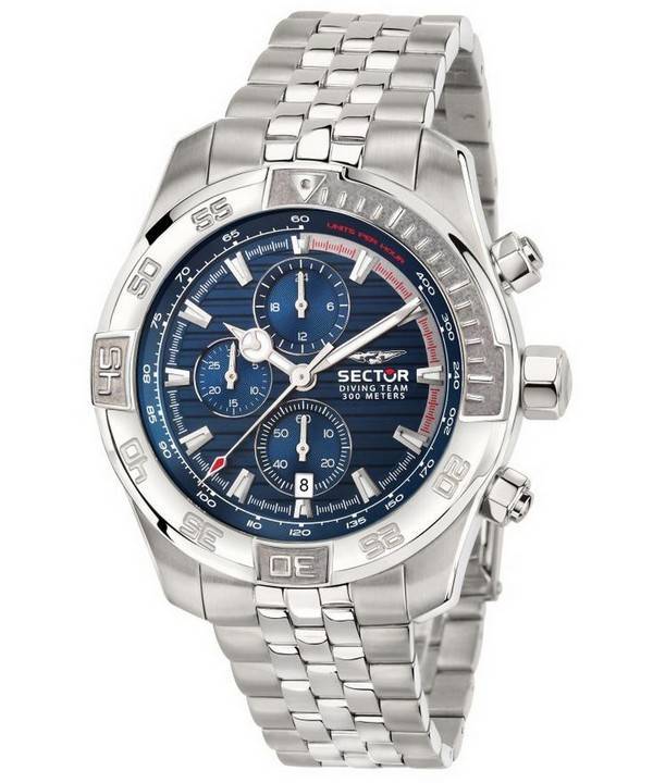 Sector Diving Team Chronograph Blaues Zifferblatt Edelstahl Taucherquarz R3273635001 300M Herrenuhr