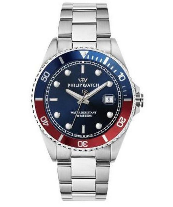 Philip Watch Caribe Sport Edelstahl blaues Sunray-Zifferblatt Quarz R8253597090 100M Herrenuhr