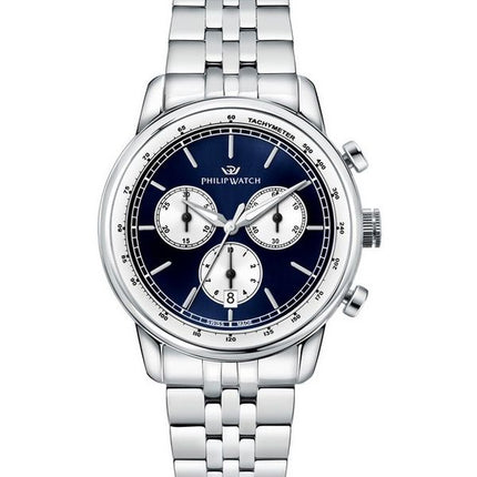 Philip Watch Anniversary Chronograph, Edelstahl, blaues Zifferblatt, Quarz, R8273650004, 100 m, Herrenuhr