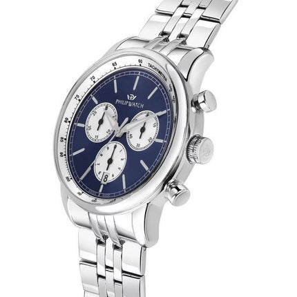 Philip Watch Anniversary Chronograph, Edelstahl, blaues Zifferblatt, Quarz, R8273650004, 100 m, Herrenuhr